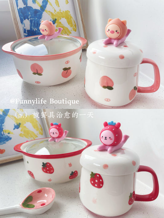 Kawaii Strawberry Peach Ceramic Water Cup