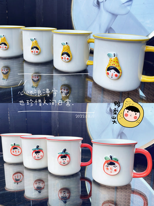 Ins style New Creative Cute Fruit Ceramic Mug With Couple  Mugs Coffee Cups