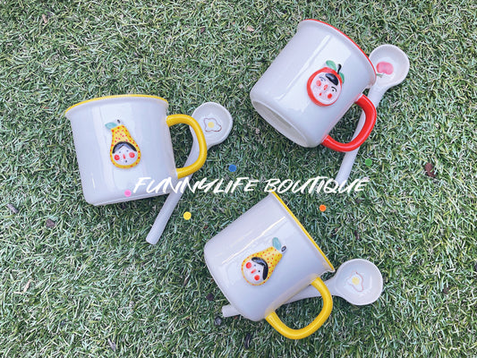 Ins style New Creative Cute Fruit Ceramic Mug With Couple  Mugs Coffee Cups