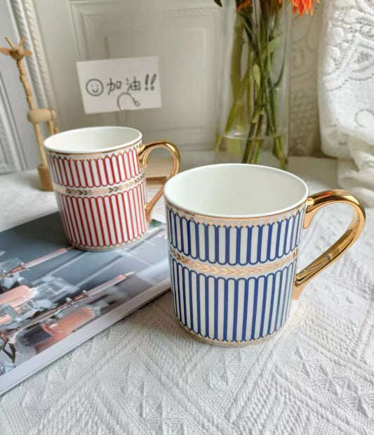Nordic style vertical pattern ceramic couple mug