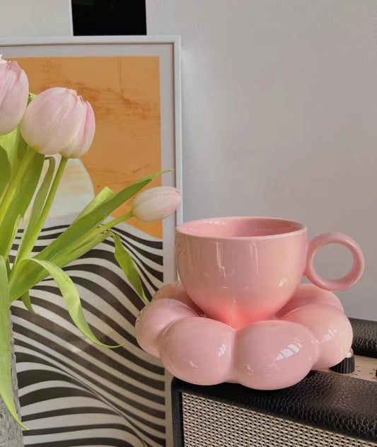 Creative Ceramic Handle Design Water Cup  Coffee Milk Mug Saucer Set