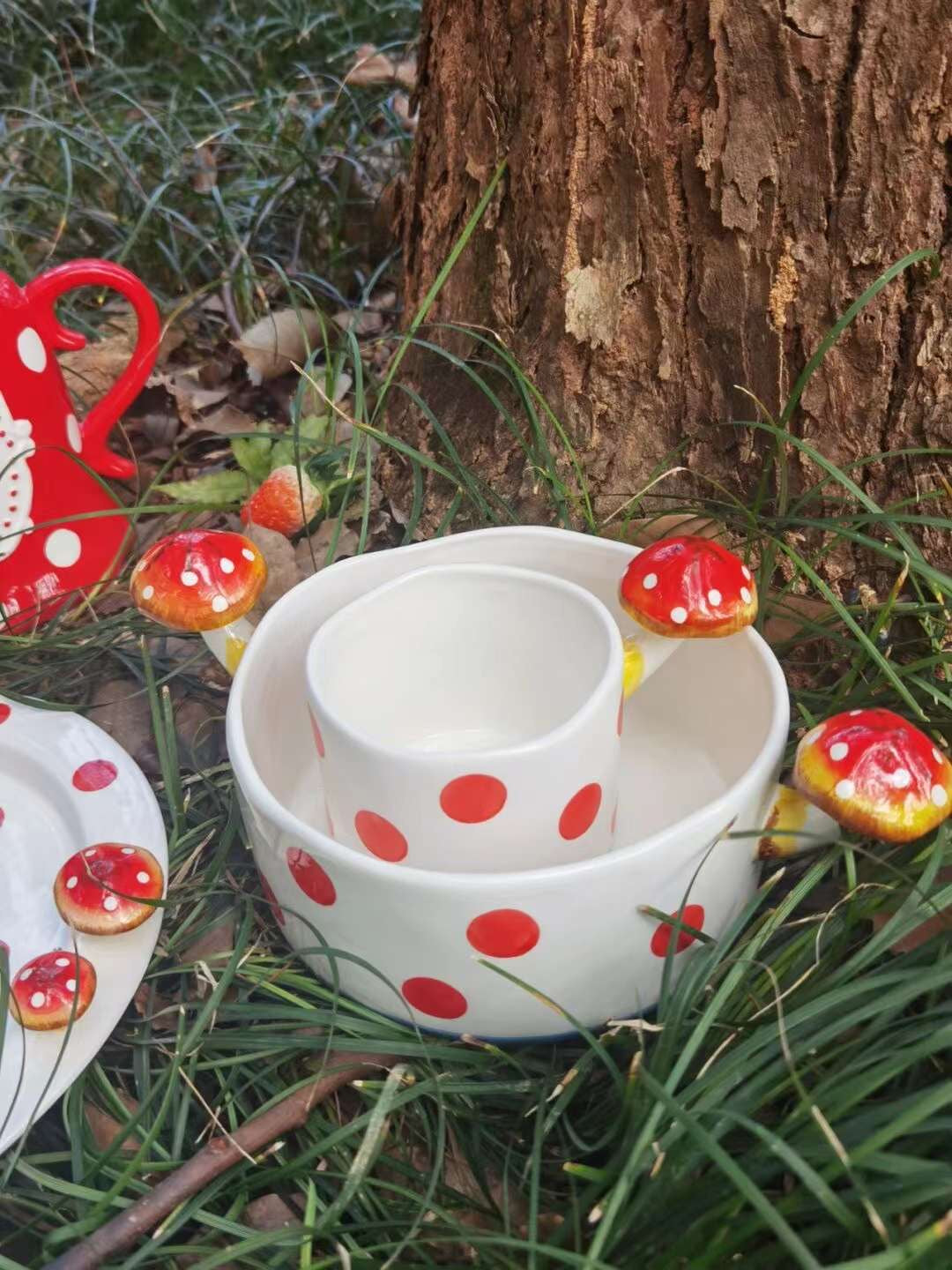 Cute Mushroom Ceramic Mug Teapot Heat Resistant Kettle Home Teapot Set Breakfast Milk Coffee Mug Teaware